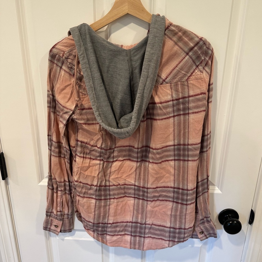 Mudd Plaid Button Down Shirt With Hoodie - Picture 2 of 2